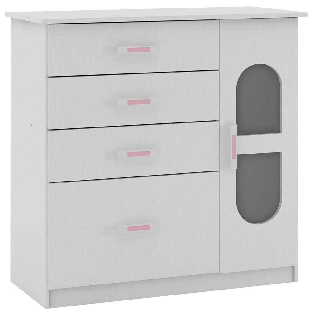 Cômoda Infantil Rodial com 1 Porta e 4 Gavetas Ternura – Branca - 1