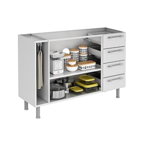 Balcão para Cozinha Itatiaia Diamante 4 Gavetas, 2 Portas e Pia Inox 120cm