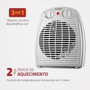 Aquecedor de Ambiente Mondial A-08 com Controle de Temperatura - Cinza - 127V - 2