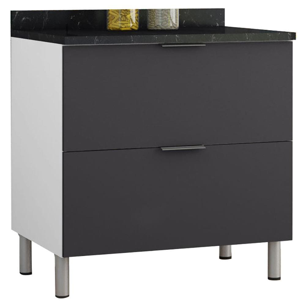 Balcão Duplo Bartira Rubi com 2 Gavetões - 80,1cm de largura - Branco / Grafite - 1