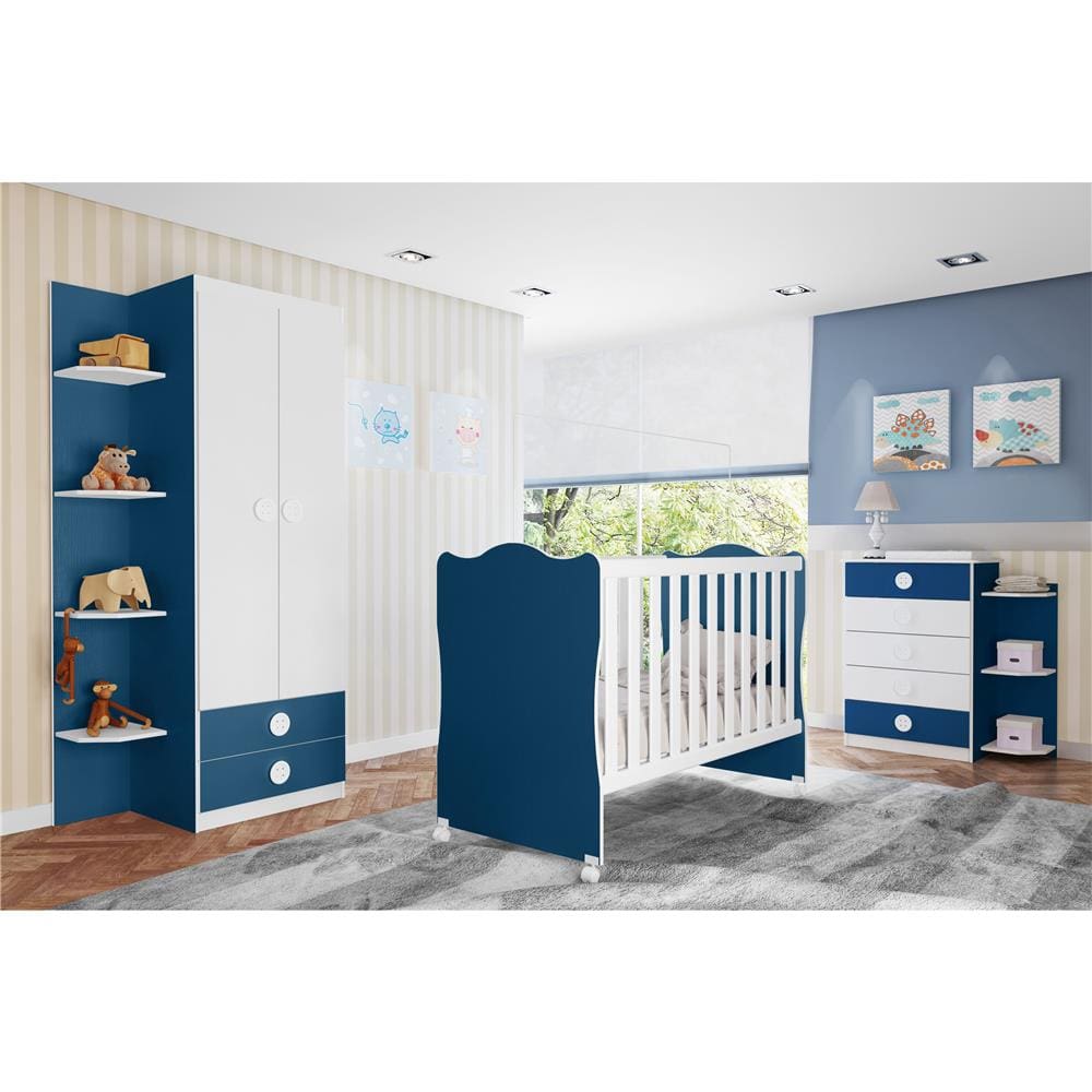 Berço Encanto Baby Rodial - Branco / Azul - 1