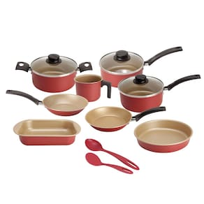 Conjunto de Panelas 10 Peças Tramontina Turim com Revestimento Antiaderente Starflon T1, Tampas de Vidro e Cabos de Baquelite - Vermelho