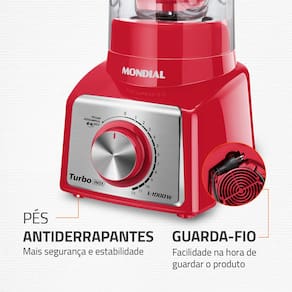 Liquidificador Mondial Turbo L-1000 RI Vermelho/Inox 1000W com 12 Velocidades