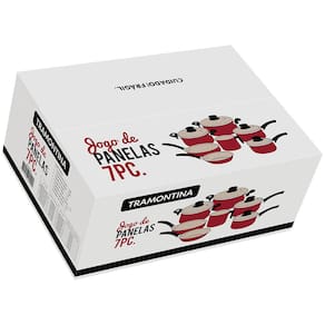 Conjunto de Panelas 7 Peças Tramontina Paris com Antiaderente Starflon Max e Tampas de Vidro com Saída de Vapor - Cereja