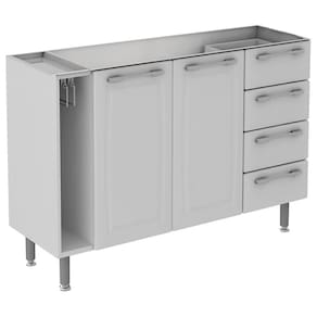 Balcão para Pia Itatiaia Diamante 2 Portas de Bater 4 Gavetas Externas 1 Prateleira Interna Sem Tampo Aço - 120cm de Çargura - Branco - 1