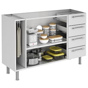 Balcão para Pia Itatiaia Diamante 2 Portas de Bater 4 Gavetas Externas 1 Prateleira Interna Sem Tampo Aço - 120cm de Çargura - Branco - 2