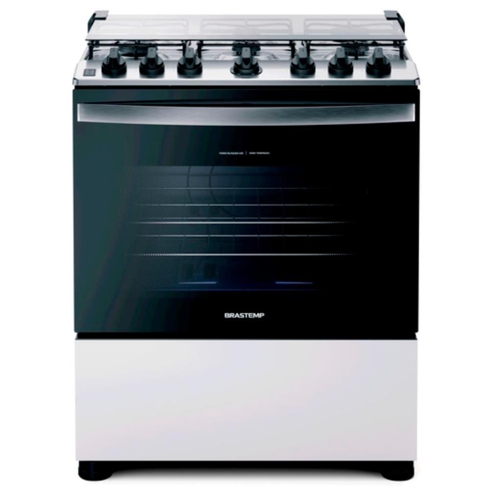 Fogão Brastemp 6 Bocas BFS6NCB com Mesa de Inox, Botões Removíveis e Exclusivo Aro Protetor Bivolt - Branco - 1