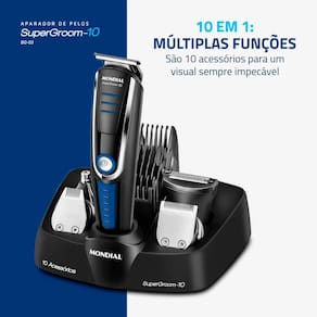 Aparador de Pelos Mondial Super Groom 10 em 1 BG-03 Sem Fio Preto/Azul - Bivolt - 2