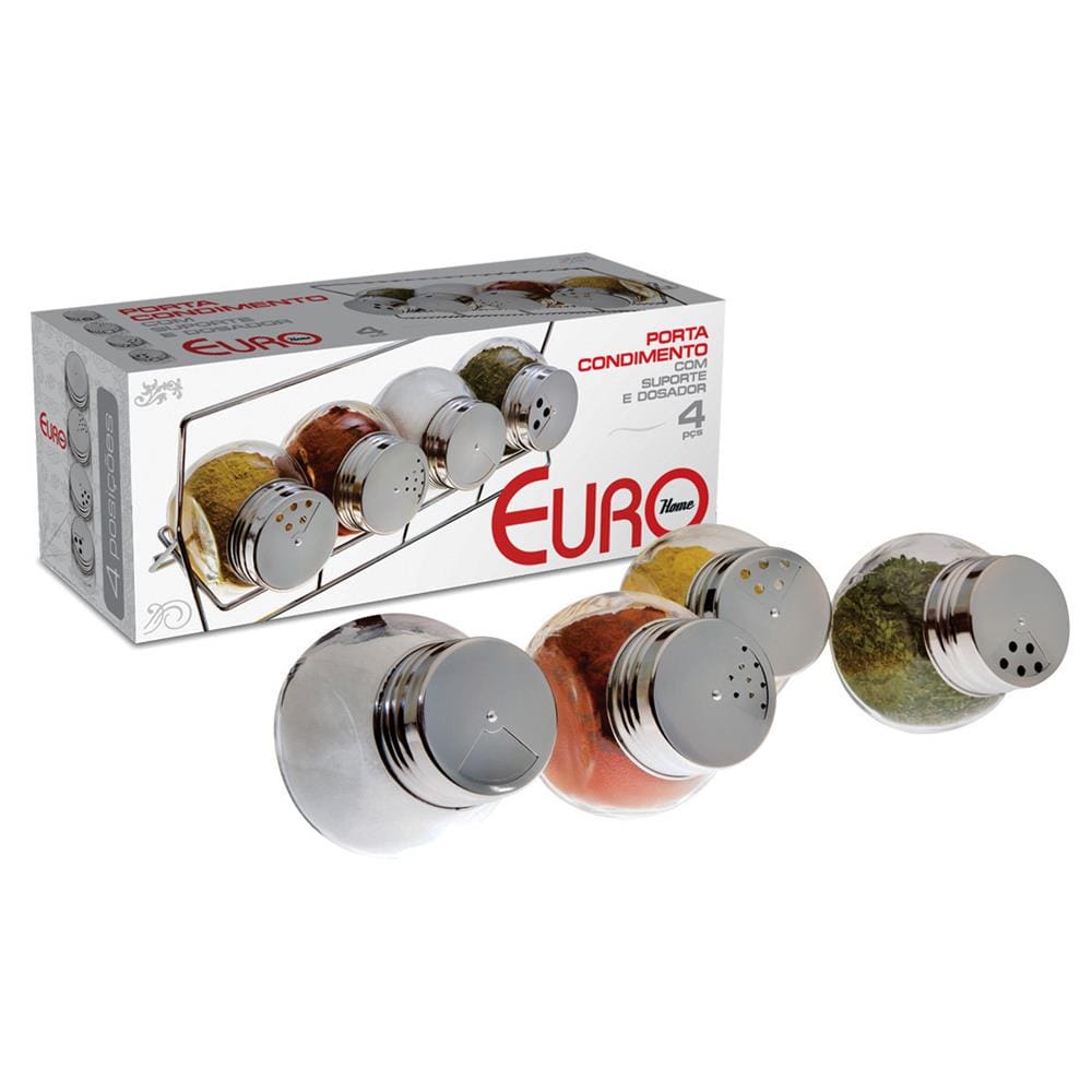 Porta Condimentos Euro Home Bubble 4 Peças – Inox/Transparente - 2