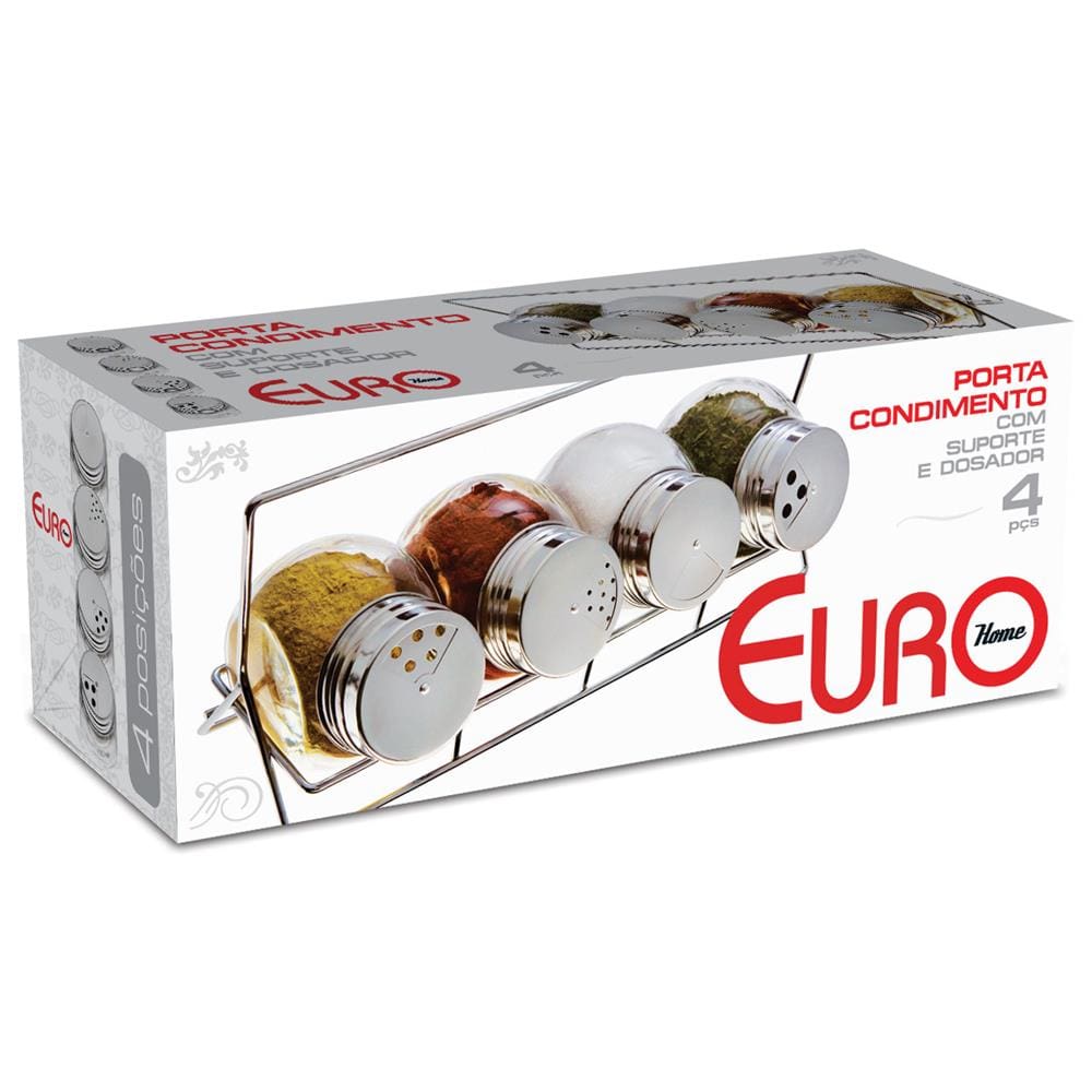 Porta Condimentos Euro Home Bubble 4 Peças – Inox/Transparente - 3