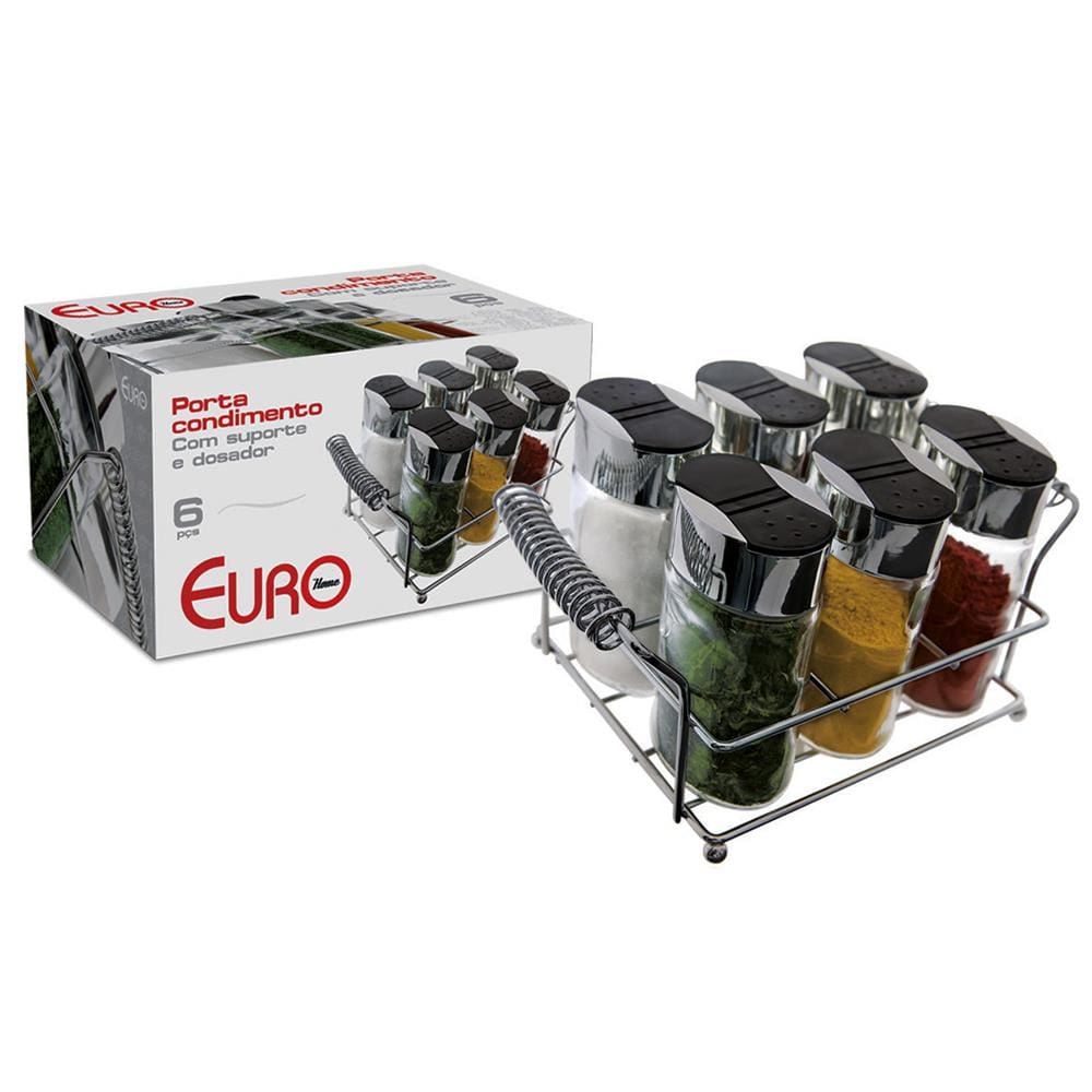 Porta Condimentos Euro Home Oval 6 Peças – Cromado/Transparente - 1
