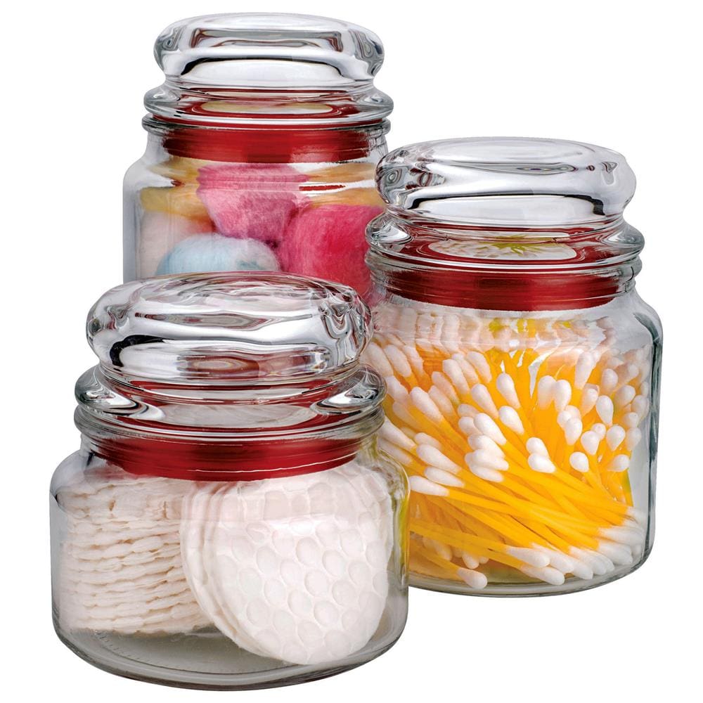 Conjunto de Potes Multiuso Euro Home Transparente/Vermelho em Vidro e PVC – 3 Peças - 2