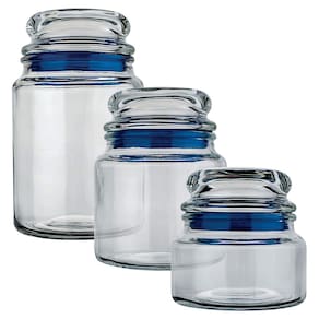 Conjunto de Potes Multiuso Euro Home Transparente/Azul em Vidro e PVC – 3 Peças