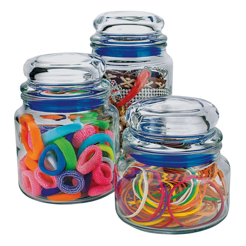 Conjunto de Potes Multiuso Euro Home Transparente/Azul em Vidro e PVC – 3 Peças - 2