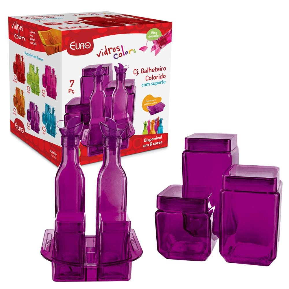 Conjunto de Galheteiro e Potes Euro Home Roxo – 7 Peças - 1