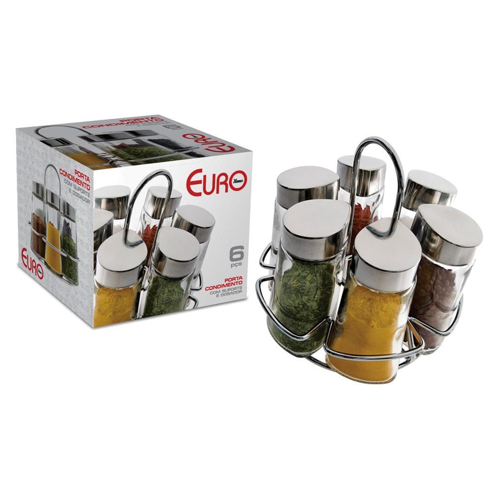 Porta Condimentos Euro Home Hexa 6 Peças – Inox/Transparente - 1