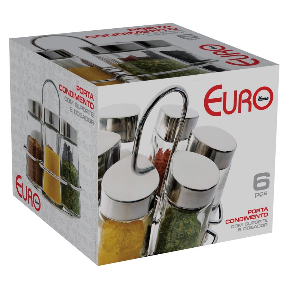 Porta Condimentos Euro Home Hexa 6 Peças – Inox/Transparente - 2