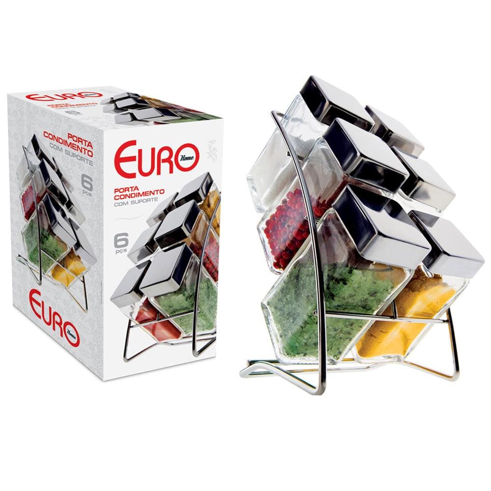 Porta Condimentos Euro Home Square 6 Peças – Cromado/Transparente - 1