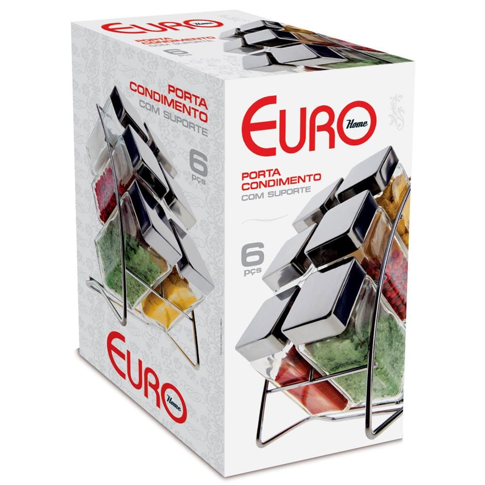 Porta Condimentos Euro Home Square 6 Peças – Cromado/Transparente - 2