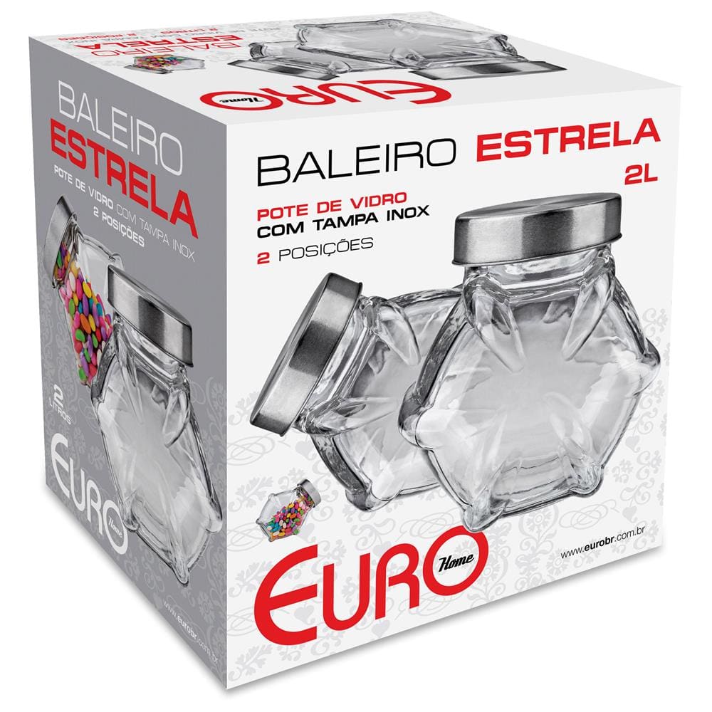Baleiro Estrela Euro Home VDR1914 em Vidro e Inox – 18 cm - 2
