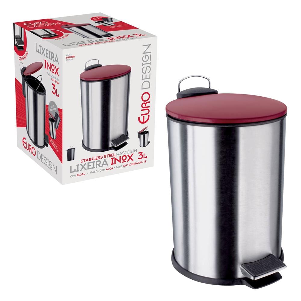 Lixeira Euro Home com Pedal LIX2317-VM em Inox e PP – 3 L - 3
