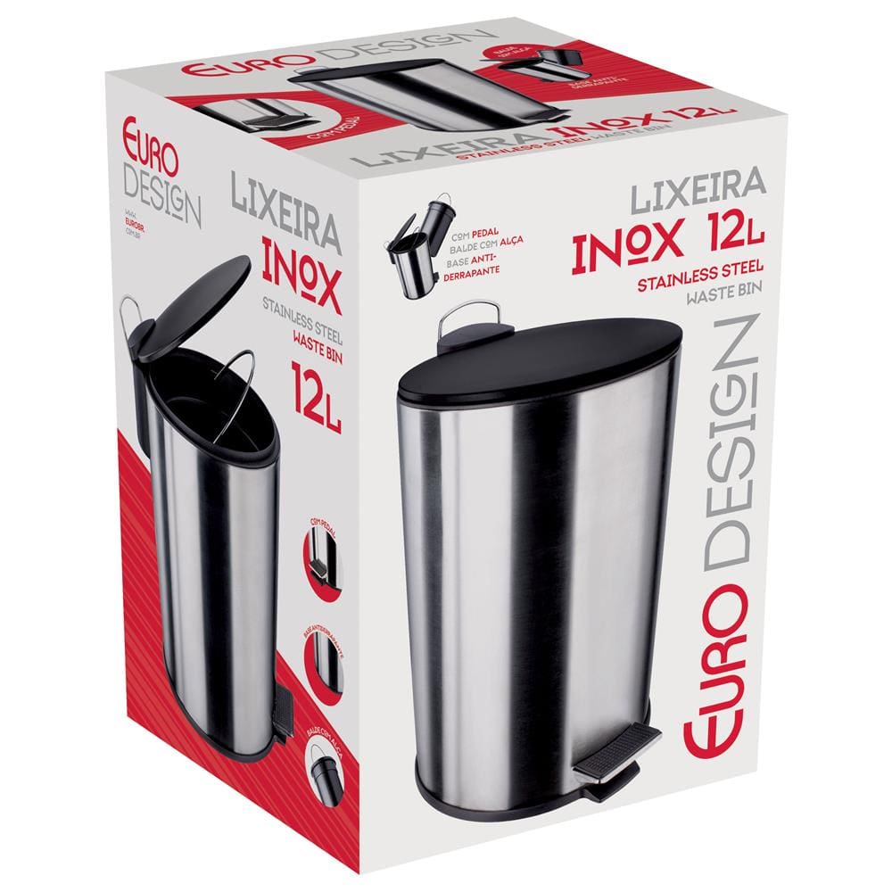 Lixeira Euro Home com Pedal LIX2256-PT em Inox e PP – 12 L - 3