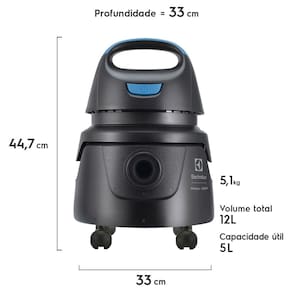 Aspirador de Pó e Água Electrolux Hidrolux AWD01 1400W 5L com Conjunto de Acessórios e Rodas 360° - Preto