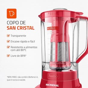 Liquidificador Mondial Turbo L900 Vermelho 900W com 5 Velocidades - 110V - 2