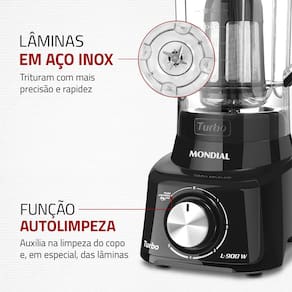 Liquidificador Mondial Turbo Full Black L900FB Preto 900W com 5 Velocidades