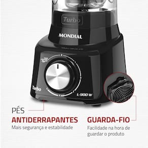 Liquidificador Mondial Turbo Full Black L900FB Preto 900W com 5 Velocidades