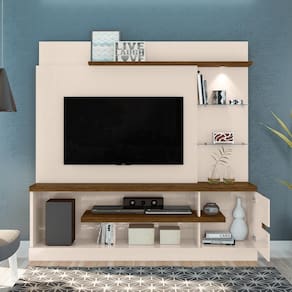 Estante Home Madetec Alan com 181,5 cm de Largura, Ideal para TV de Até 55” - Off White/Savana - 1