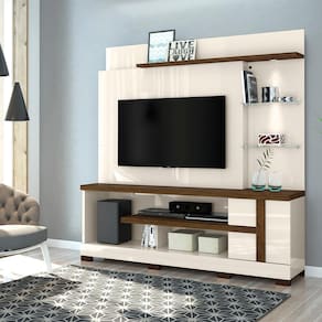 Estante Home Madetec Alan com 181,5 cm de Largura, Ideal para TV de Até 55” - Off White/Savana - 3