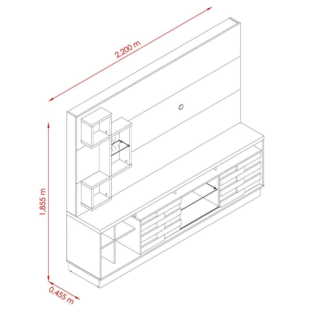 Estante Home Theater Madetec Heitor com 185,5 cm de Largura, Ideal para TV de até 65” - Off White/Savana - 2