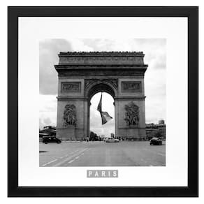 Quadro Kapos com Vidro P&B Cidades Paris Arco Preto - 33x33cm