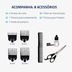 Máquina de Cortar Cabelo Mondial Hair Stylo CR-07 4 pentes - Azul/Prata - 220v - 3
