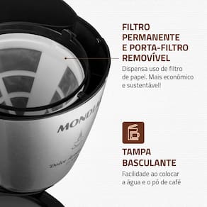 Cafeteira Elétrica Mondial Dolce Arome Thermo Inox C-34 15 Xícaras – Preta e Inox