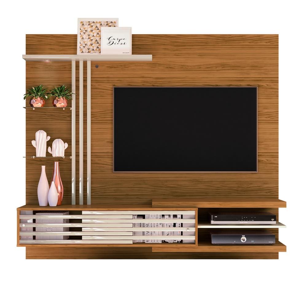 Painel Home Madetec Cross com 182 cm de Largura, Ideal para TV de até 55” - Cedro / Off White