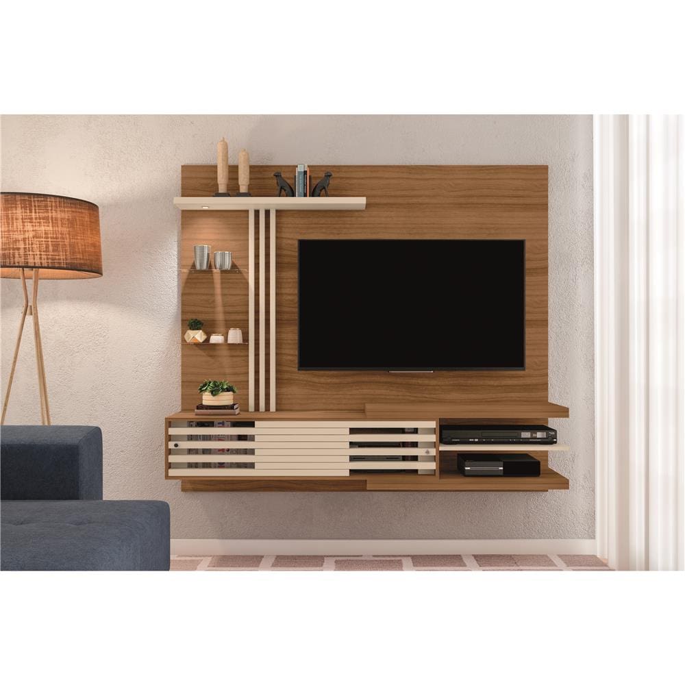 Painel Home Madetec Cross com 182 cm de Largura, Ideal para TV de até 55” - Cedro / Off White - 1