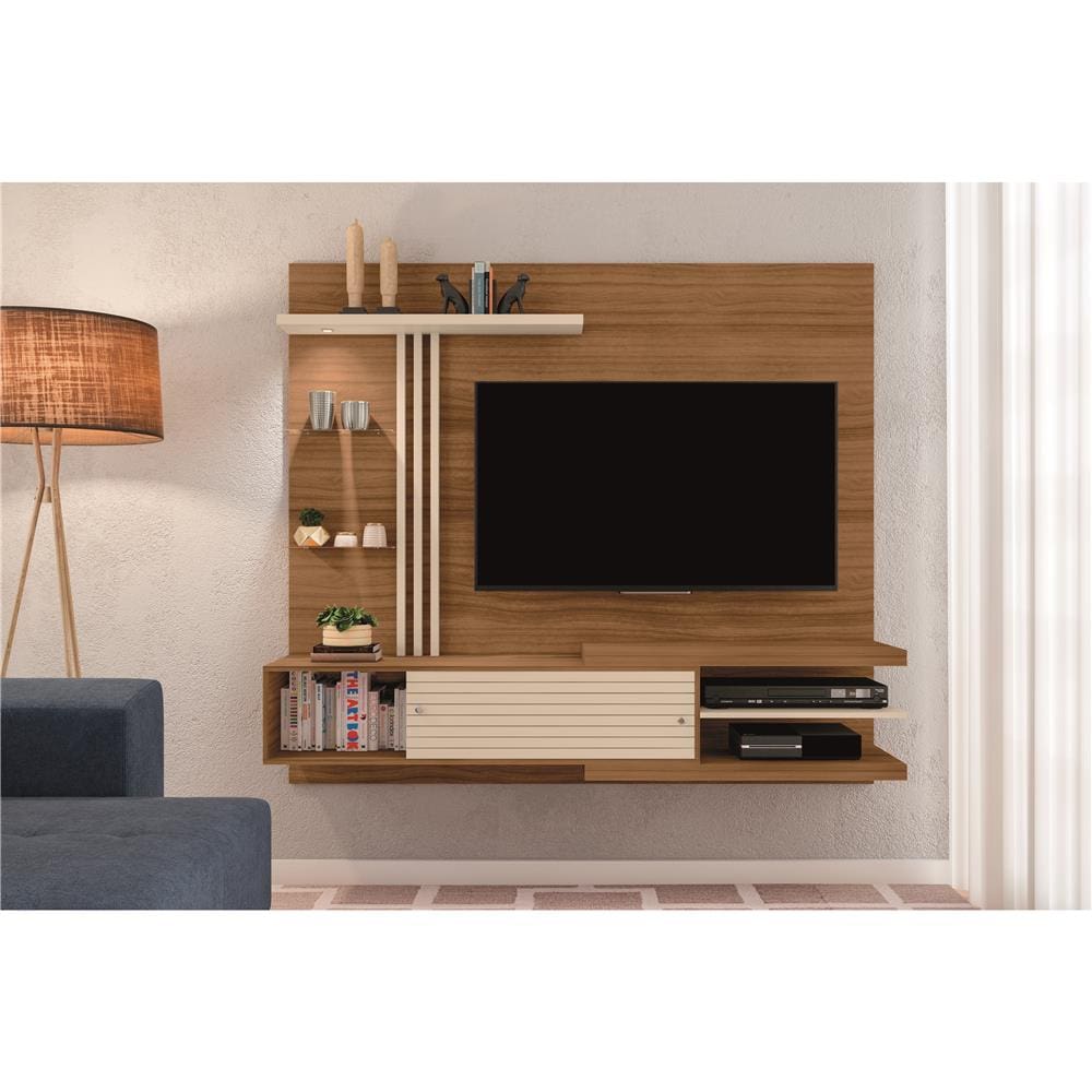 Painel Home Madetec Cross com 182 cm de Largura, Ideal para TV de até 55” - Cedro / Off White - 2
