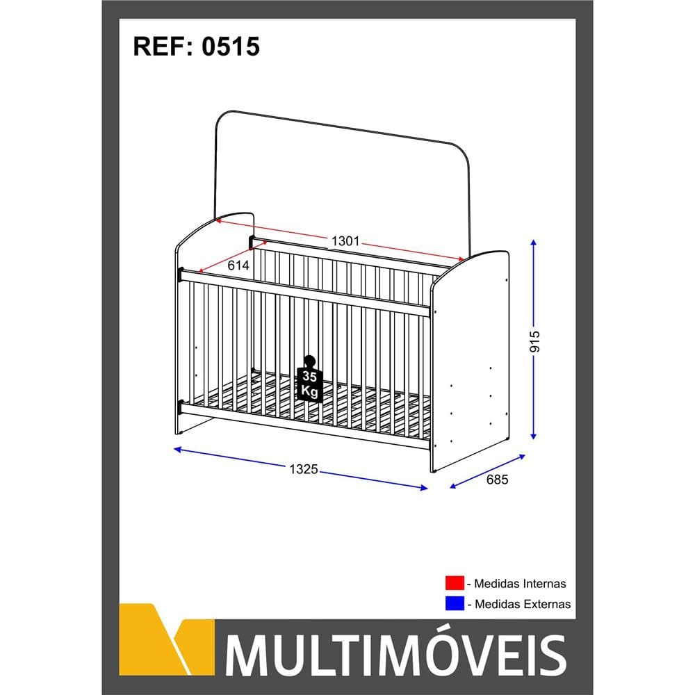 Berço Multimóveis Dengo com Grade Palito - Branco/Cinza - 2