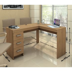 Mesa de Escritório Politorno Fênix com 3 Gavetas