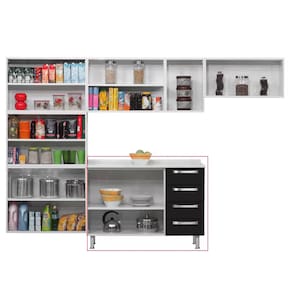 Gabinete Itatiaia Diamante com 2 Portas, 4 Gavetas e 1 Prateleira - 105cm de Largura - Branco/Preto - 1
