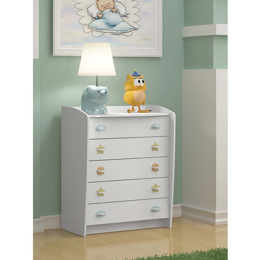 Cômoda Infantil Ditália com 5 Gavetas - Branca - 1