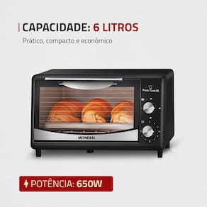 Forno Elétrico Mondial Pratic Cook FR-09 com 6 Litros – Preto - 220v - 1