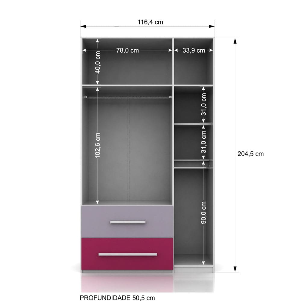 Guarda-Roupa Santos Andirá LOL com 3 Portas e 2 Gavetas - Lilás - 3