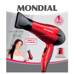 Secador de Cabelos Mondial Style SC-11 e 3 Temperaturas 1200W - Preto/Vermelho - 110 v - 1