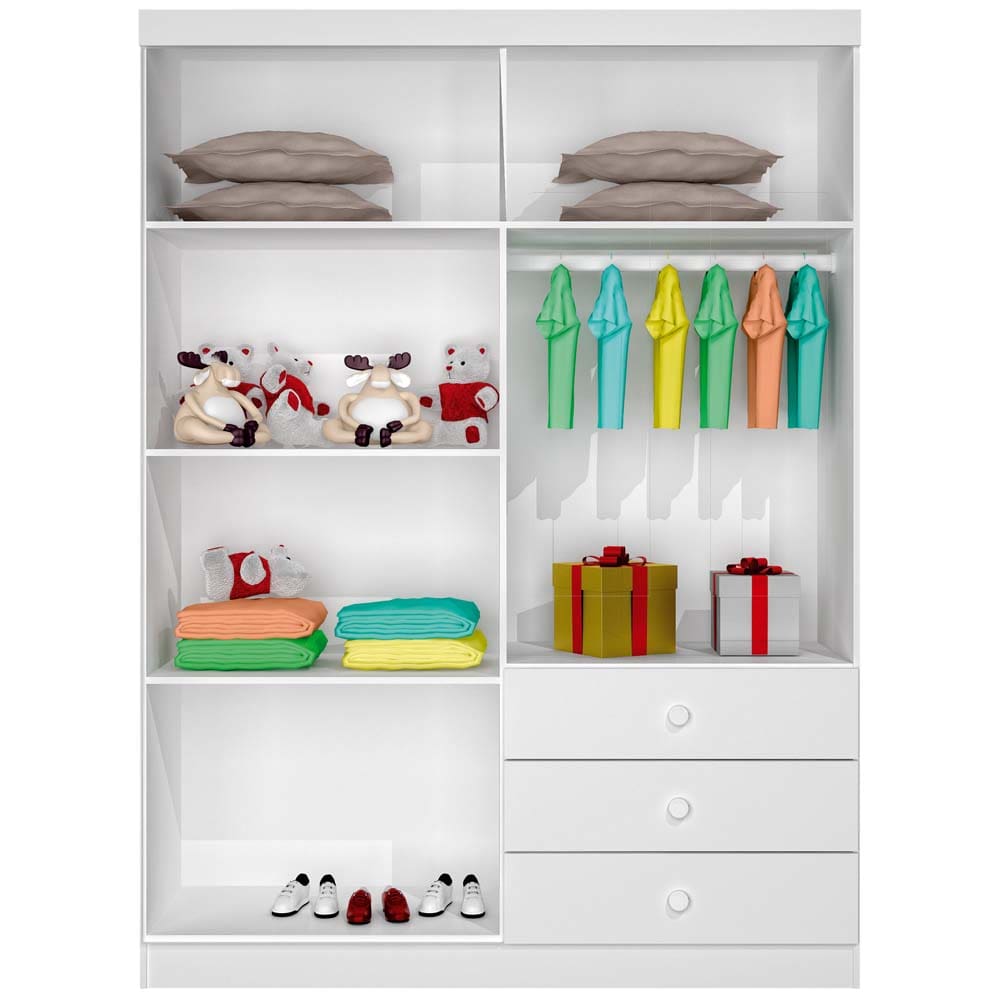 Guarda-Roupa Infantil Kiplac Móveis Canarinho com 4 Portas e 3 Gavetas - Branco - 1