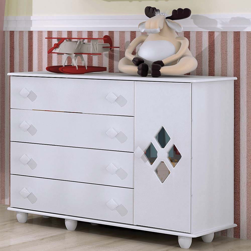 Cômoda Infantil Kiplac Móveis com 1 Porta e 4 Gavetas Ternura - Branca - 2