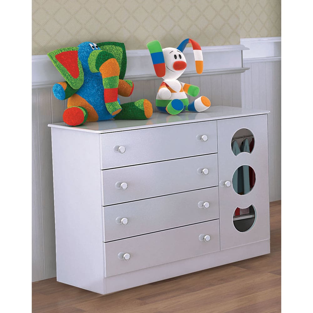 Cômoda Infantil Kiplac Móveis com 1 Porta e 4 Gavetas Fofura - Branco/Azul - 2