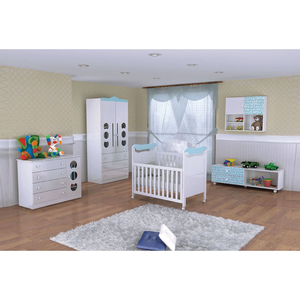 Cômoda Infantil Kiplac Móveis com 1 Porta e 4 Gavetas Fofura - Branco/Azul - 3